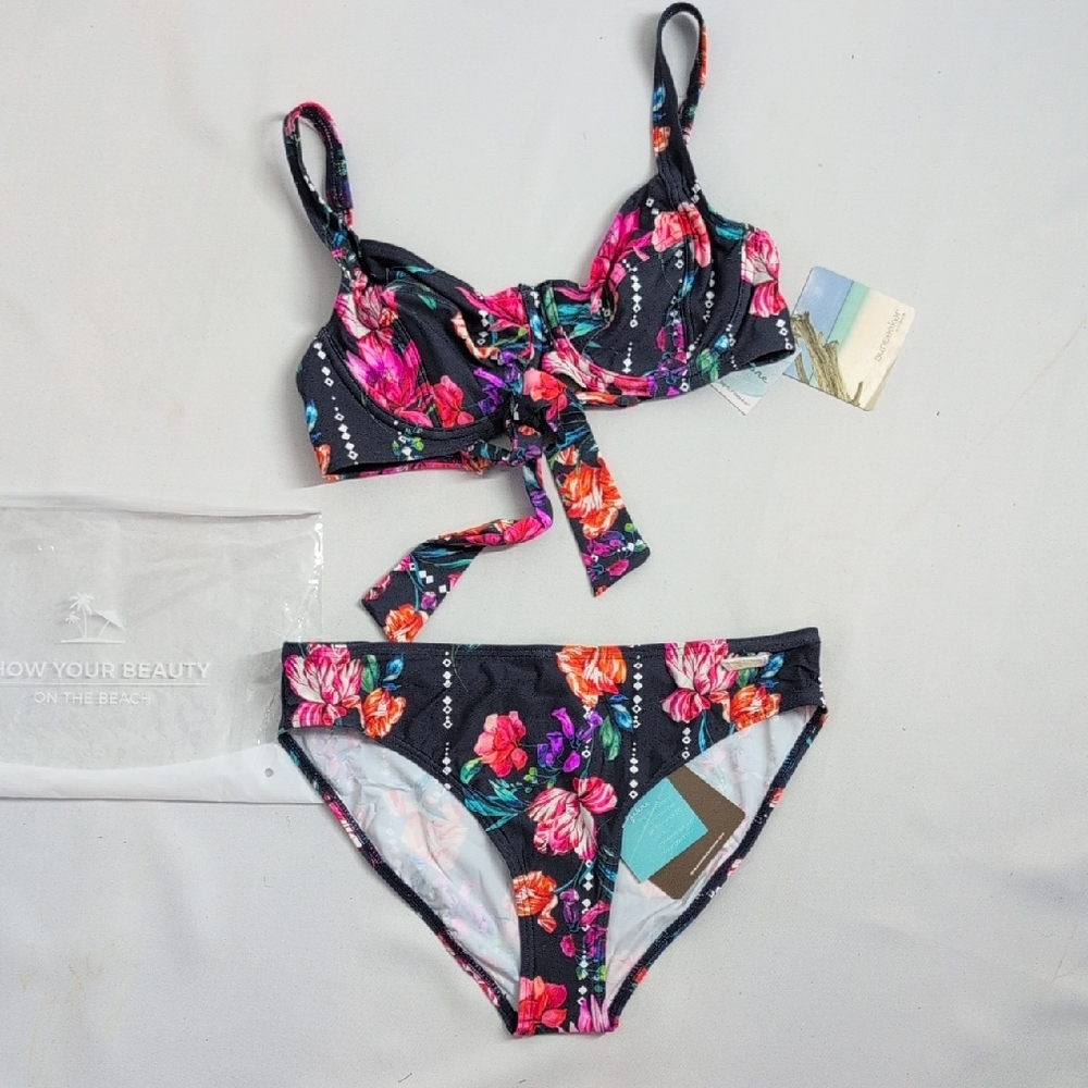 VENUS Floral Bikini Set - Dark Blue and Pink